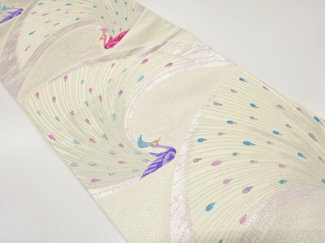 アンティーク　孔雀模様織出し袋帯（材料）